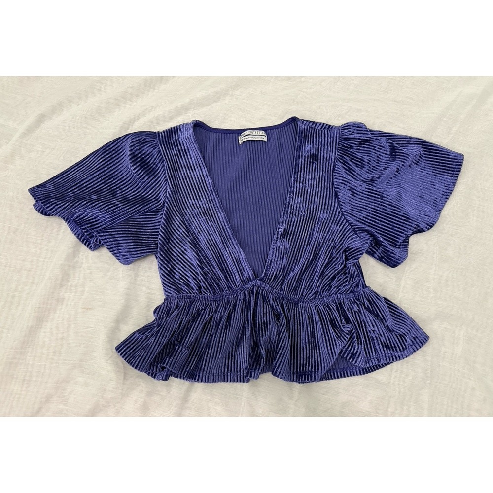 Urban Outfitters Purple Corduroy Velour Style Peplum V-Neck Cropped Top Sz XS